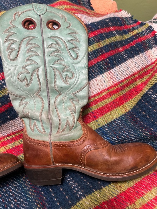 Ariat teal and brown classic pull on leather cowboy boots - Picture 3 of 10